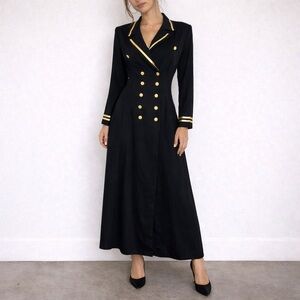 Vintage 90s Lew Magram Black Maxi Dress Gold Trim Size 10